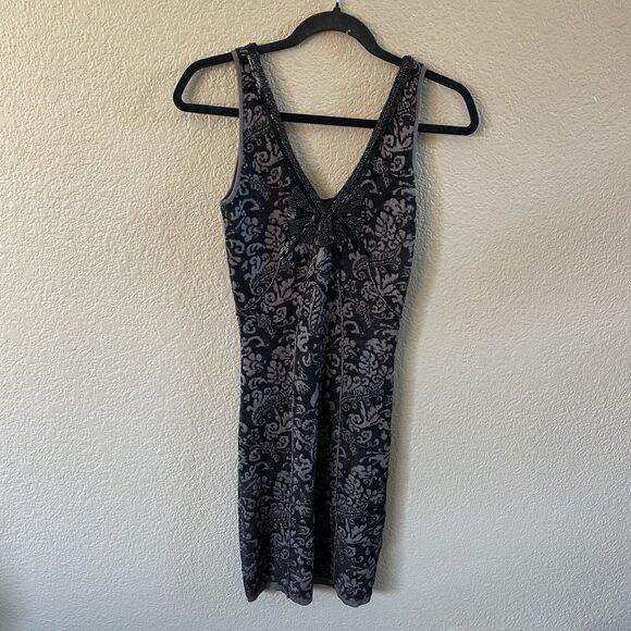 Free People Mini Dress Womens XS Black Starstruck Beaded Jacquard Bodycon - Picture 3 of 13